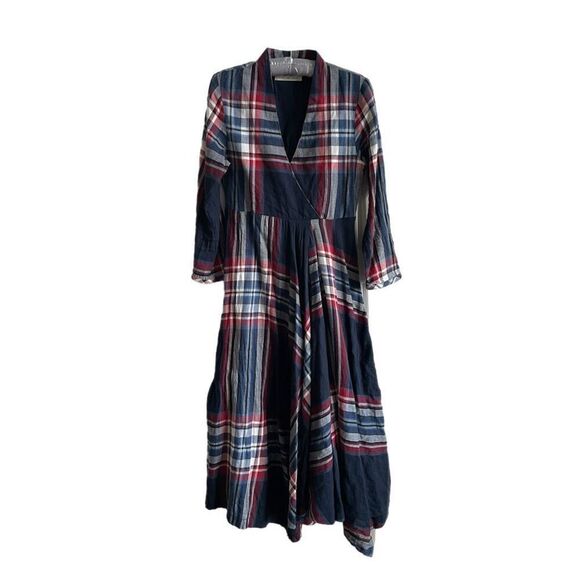 Anthropologie Isabella Sinclair Plaid Tartan Moc Maxi Wrap Dress - Picture 2 of 5